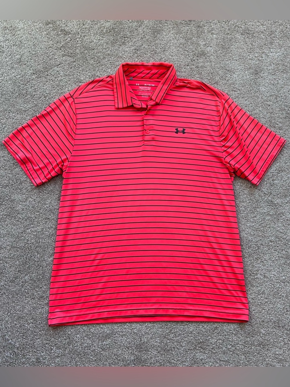 Under Armour Men's XL The Playoff Polo Shirt Coral Pink Striped Golf Shirt